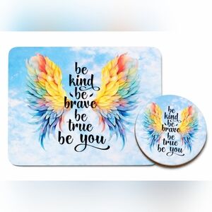 Be Kind, Be Brave, Mouse Pad, and Coaster Set